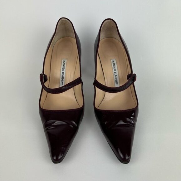 Manolo Blahnik Vintage Campari Burgundy Pointed Toe Mary Jane Heels Size 39.5 - Picture 3 of 12